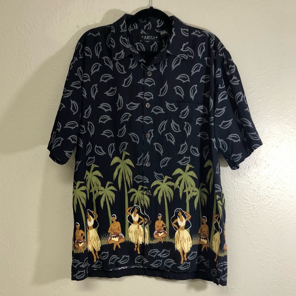 Classic Hawaiian shirt hula girl vacation holiday rayon cotton button down L